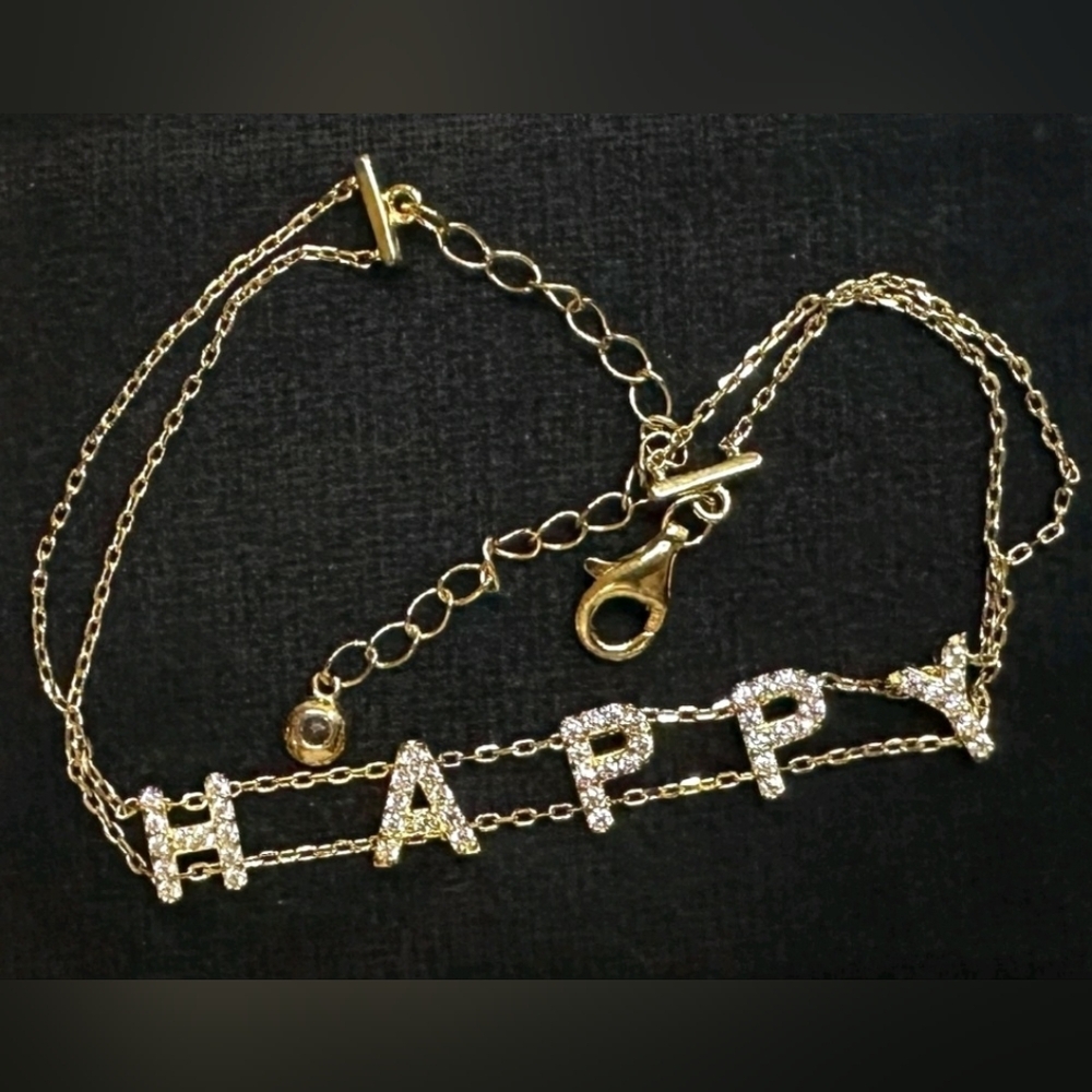 Gold 925 Sterling Silver CZ H.A.P.P.Y. Bracelet